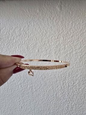 Coach Rose Gold Crystal Pave Bangle with Heart Charm